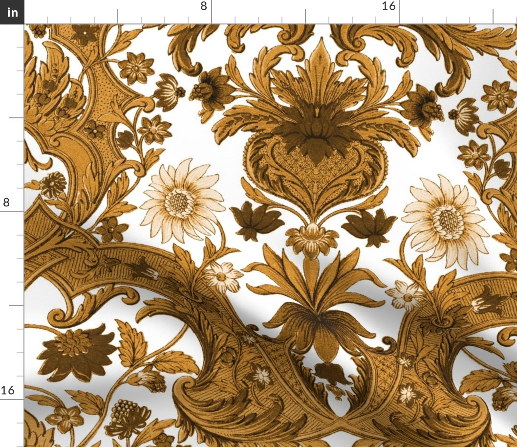 Parrot Damask ~ Gold and White