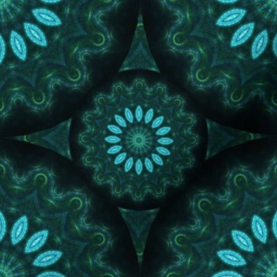 Kaleidoscope 18 - Green and Blue Fractal Flowers