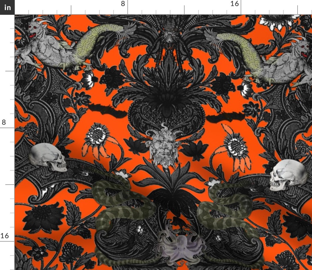 This Is Halloween! Haunted House Damask ~ Orange and Black