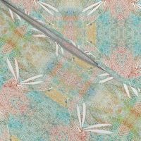 dragonflies on pond - pink, aqua multi color