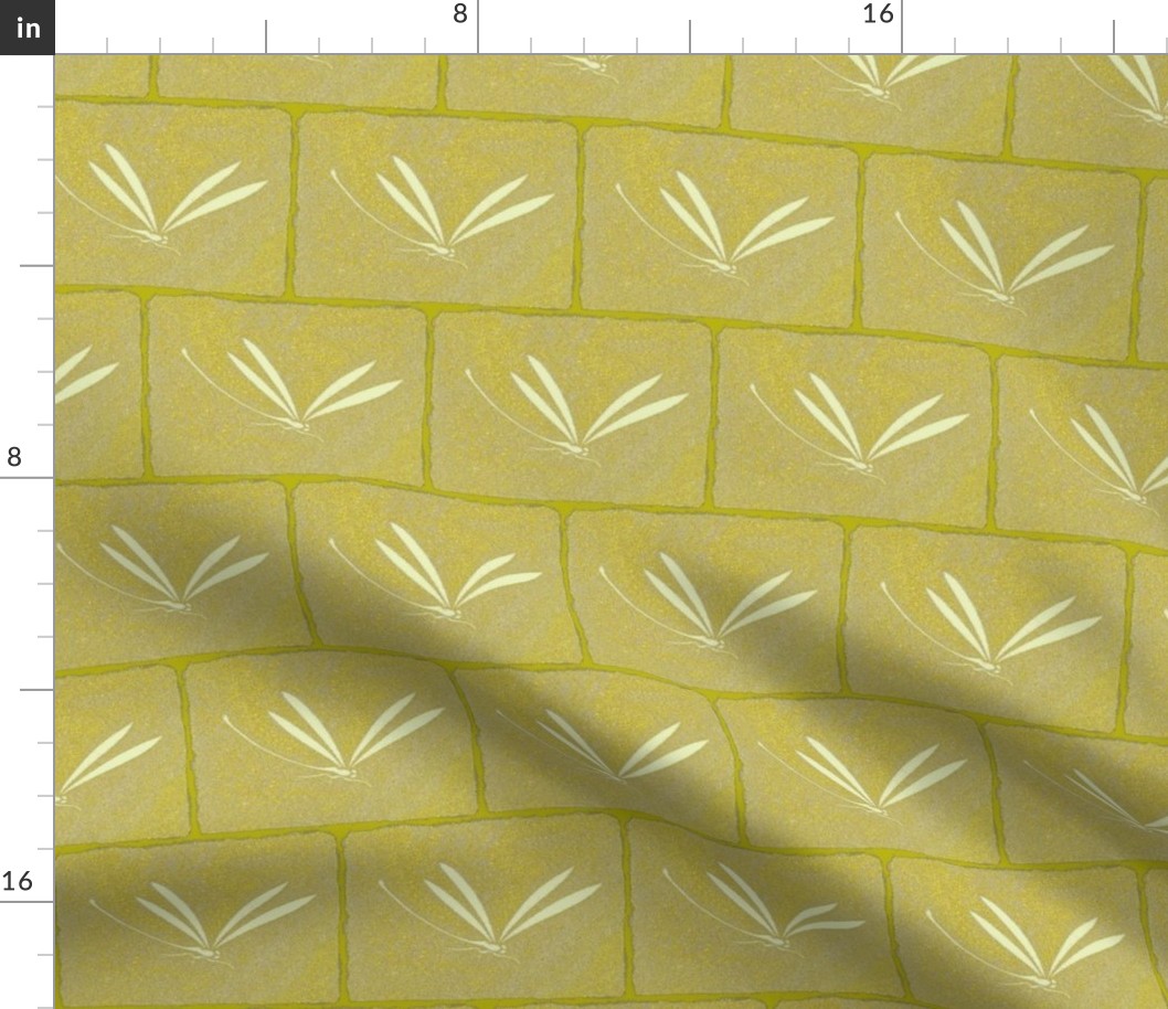 dragonfly tile - yellow, stone, cream