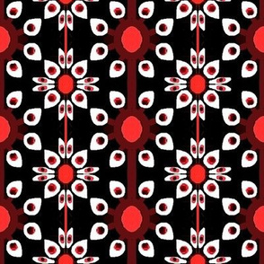 Black,white and red flowers and dots