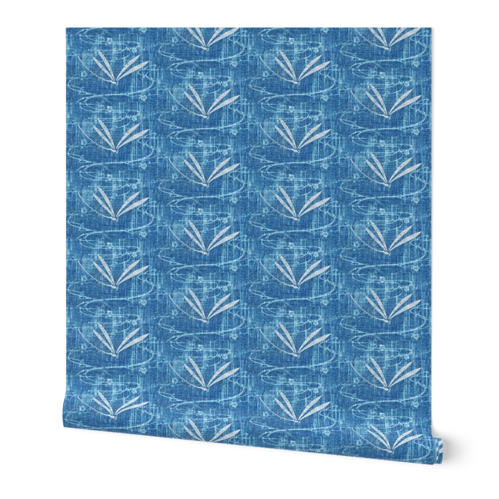 dragonfly on pond - denim blue, white