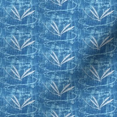 dragonfly on pond - denim blue, white