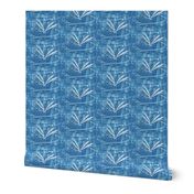 dragonfly on pond - denim blue, white