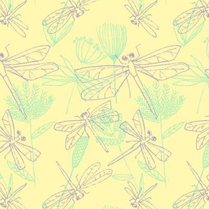 Dragonflies and Plants on Lemon Yellow