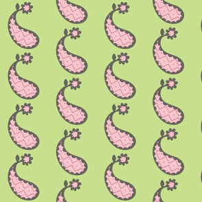 Sew Creative Pink Paisley with Green Background Md