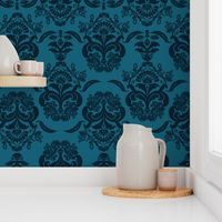 damask dolphin navy blue