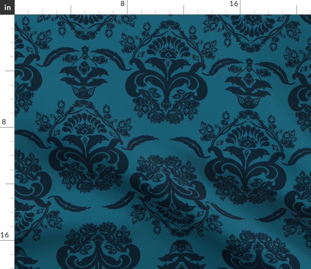 damask dolphin navy blue