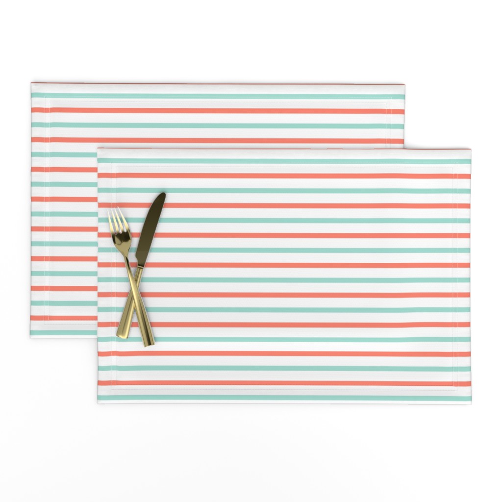 Mint + coral sailor's jersey quarter inch stripes (limited palette) by Su_G