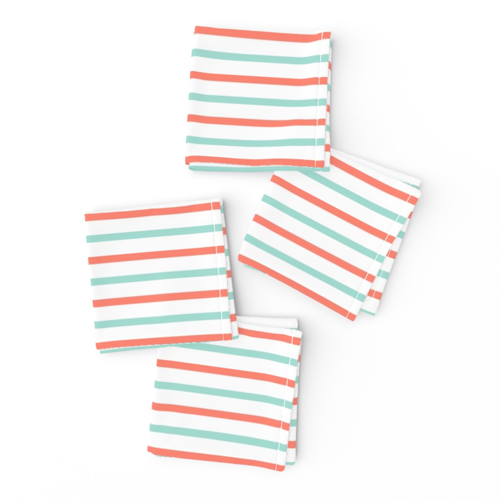 Mint + coral sailor's jersey quarter inch stripes (limited palette) by Su_G