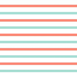 Mint + coral sailor's jersey quarter inch stripes (limited palette) by Su_G