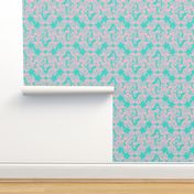 floral damask turquoise pink