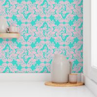 floral damask turquoise pink