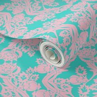 floral damask turquoise pink