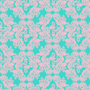 floral damask turquoise pink
