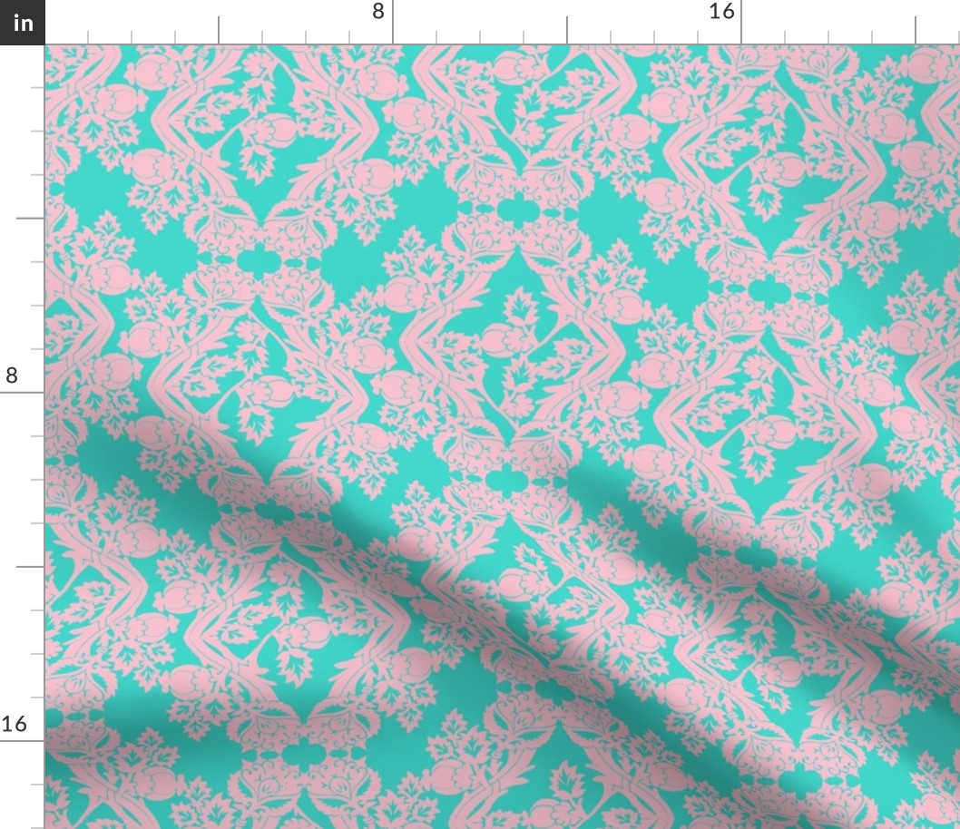 floral damask turquoise pink