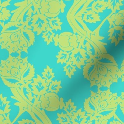 floral damask lime aqua