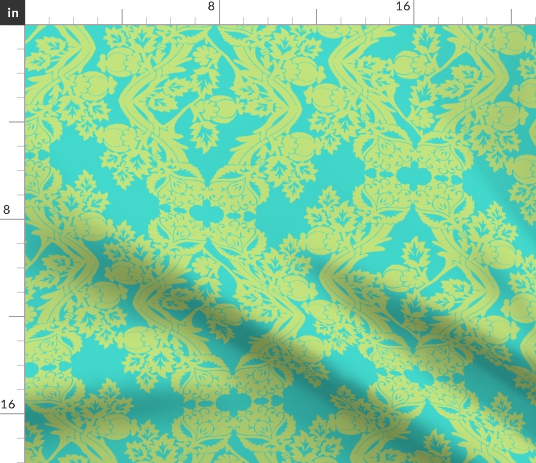 floral damask lime aqua