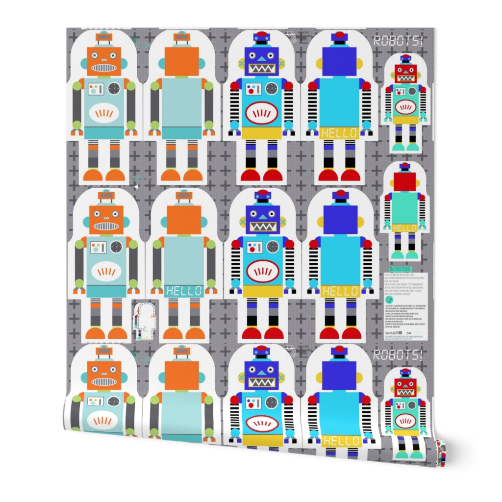 retro robots - 3 types: cut and sew template