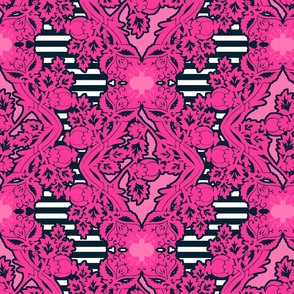 floral_damask stripe navy pink