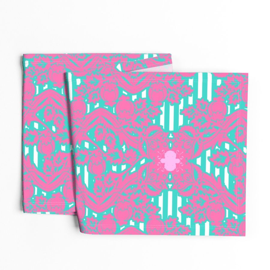 floral damask aqua pink