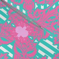 floral damask aqua pink