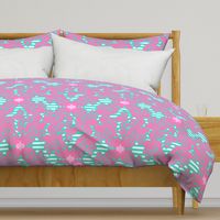 floral damask aqua pink