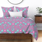 floral damask aqua pink