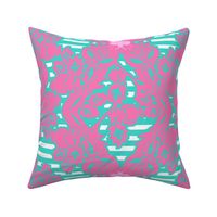 floral damask aqua pink