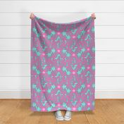 floral damask aqua pink