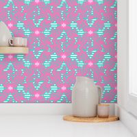 floral damask aqua pink