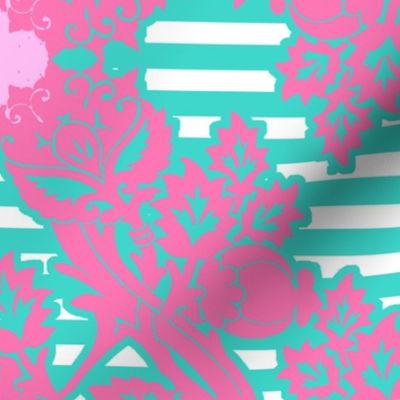 floral damask aqua pink