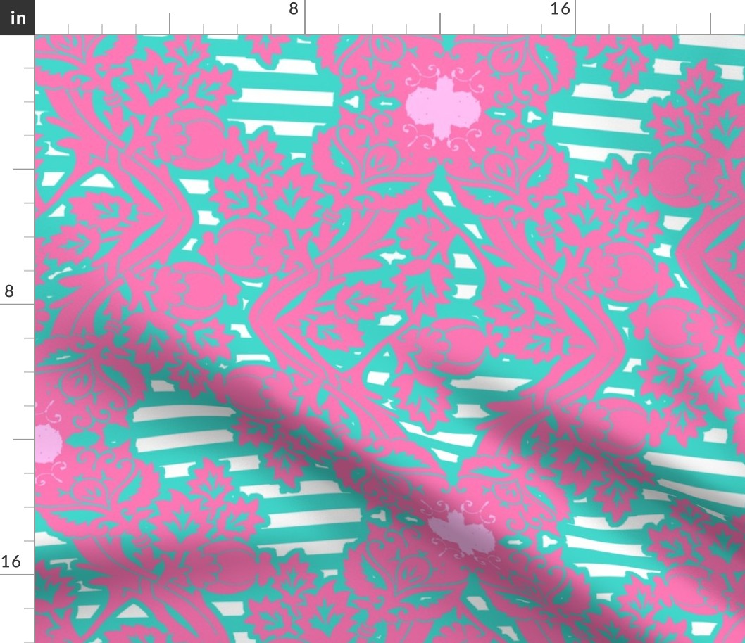 floral damask aqua pink