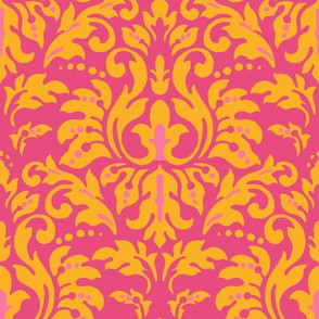 Orange Fushcia Damask