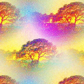 POINTILLIST SUNSET TREE  JUNGLE SAVANNAH AURORA