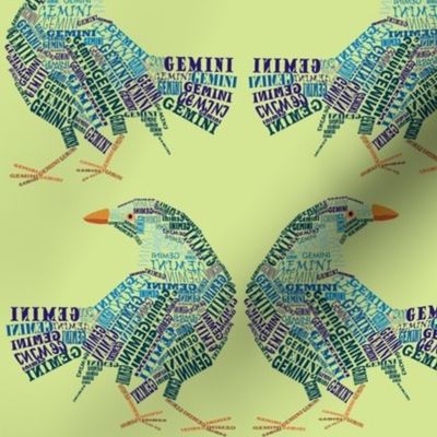 Gemini the Twin Bower Birds Olive