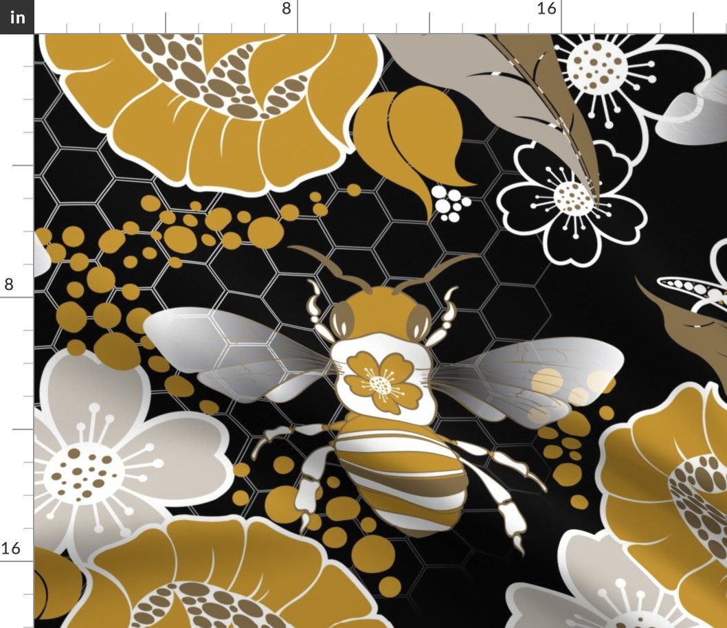 Beats N Bees Floral in Black, Gold & Silver