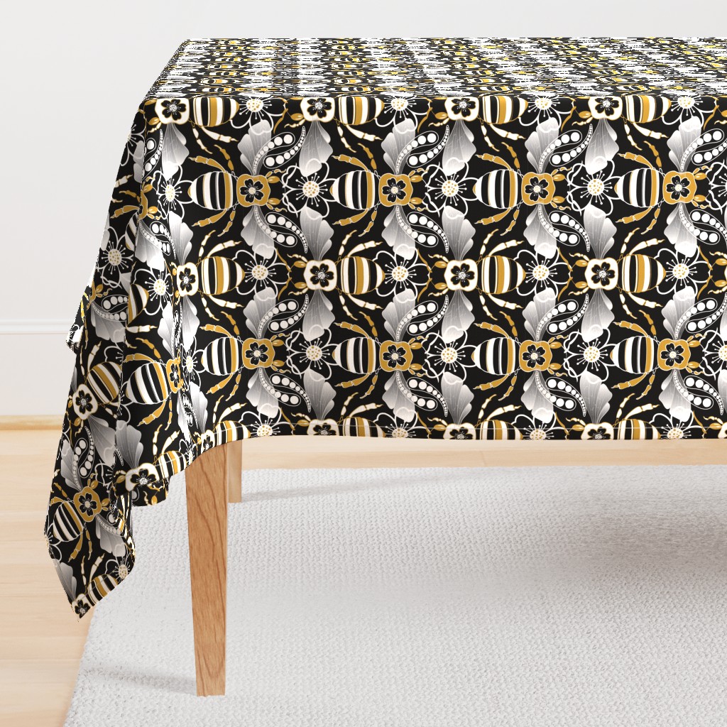 Tribal Bee in Black, Gold, Silver