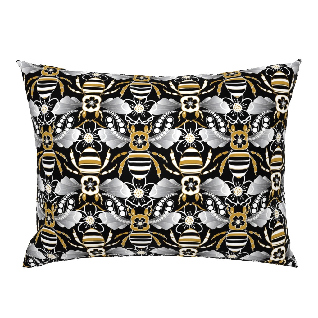 Tribal Bee in Black, Gold, Silver