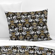 Tribal Bee in Black, Gold, Silver