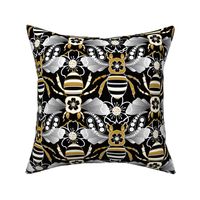 Tribal Bee in Black, Gold, Silver