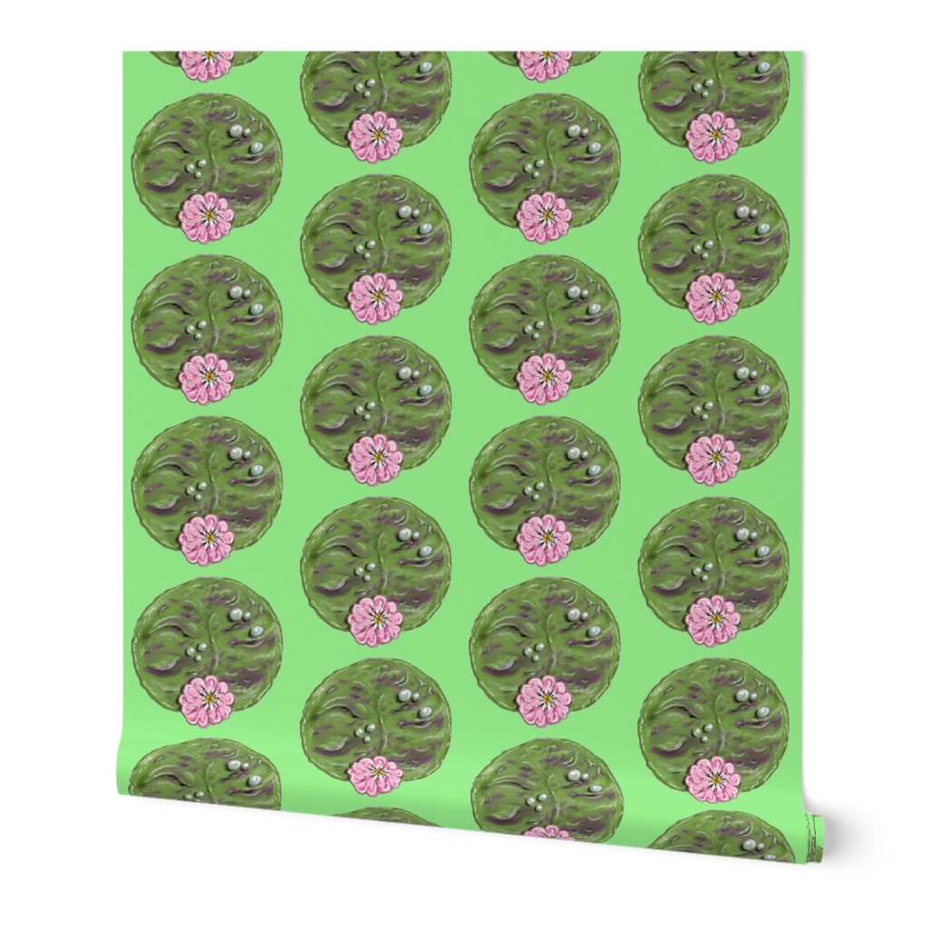 Lily Pads in Bloom green background