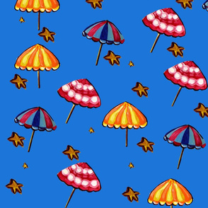 Beach Umbrellas and Starish Deep Blue