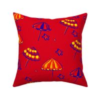 Beach Umbrellas and StarFish Red