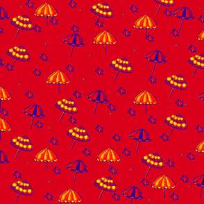 Beach Umbrellas and StarFish Red