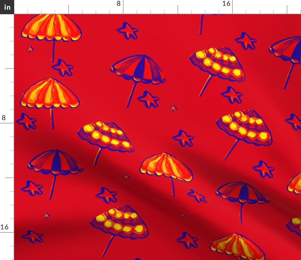 Beach Umbrellas and StarFish Red