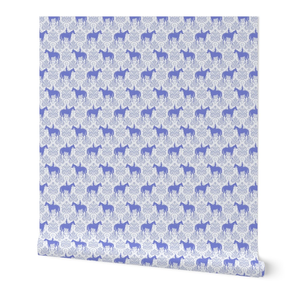 Blue and White horses on trellis