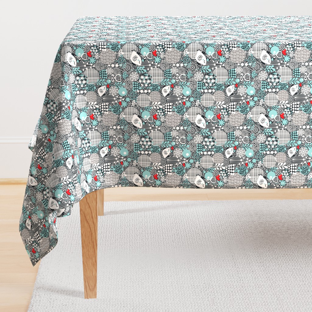 Winter floral pattern with birds