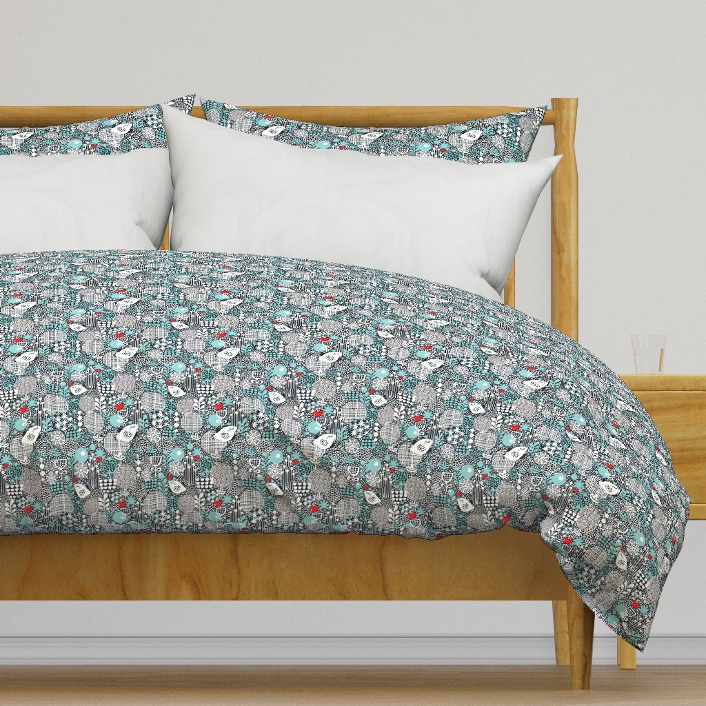 Winter floral pattern with birds